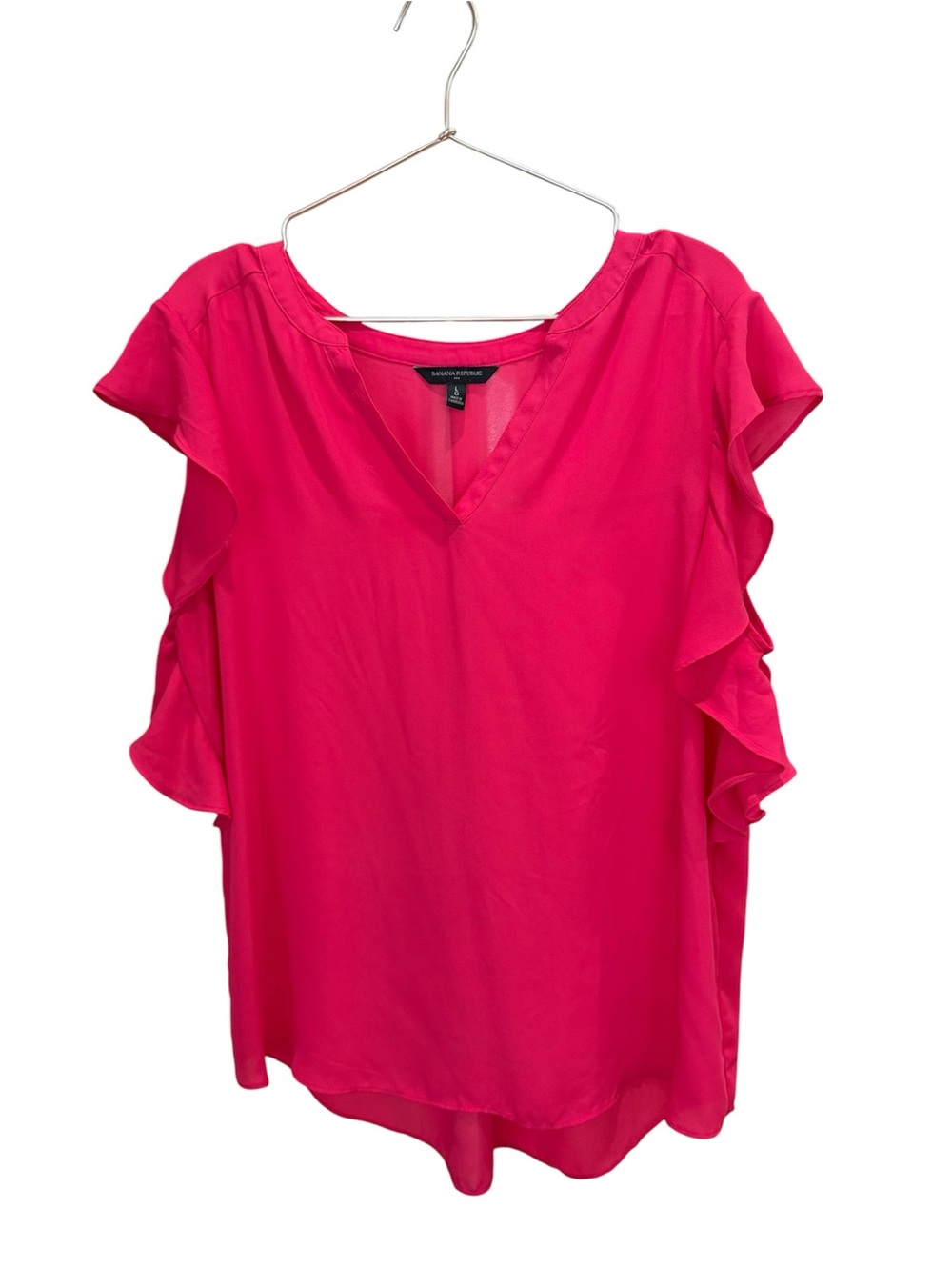 Banana Republic Bright Pink V-Neck Ruffle Sleeve Blouse Size Large
